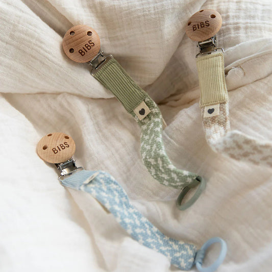 BIBS Pacifier Clip - Baby Blue & Ivory